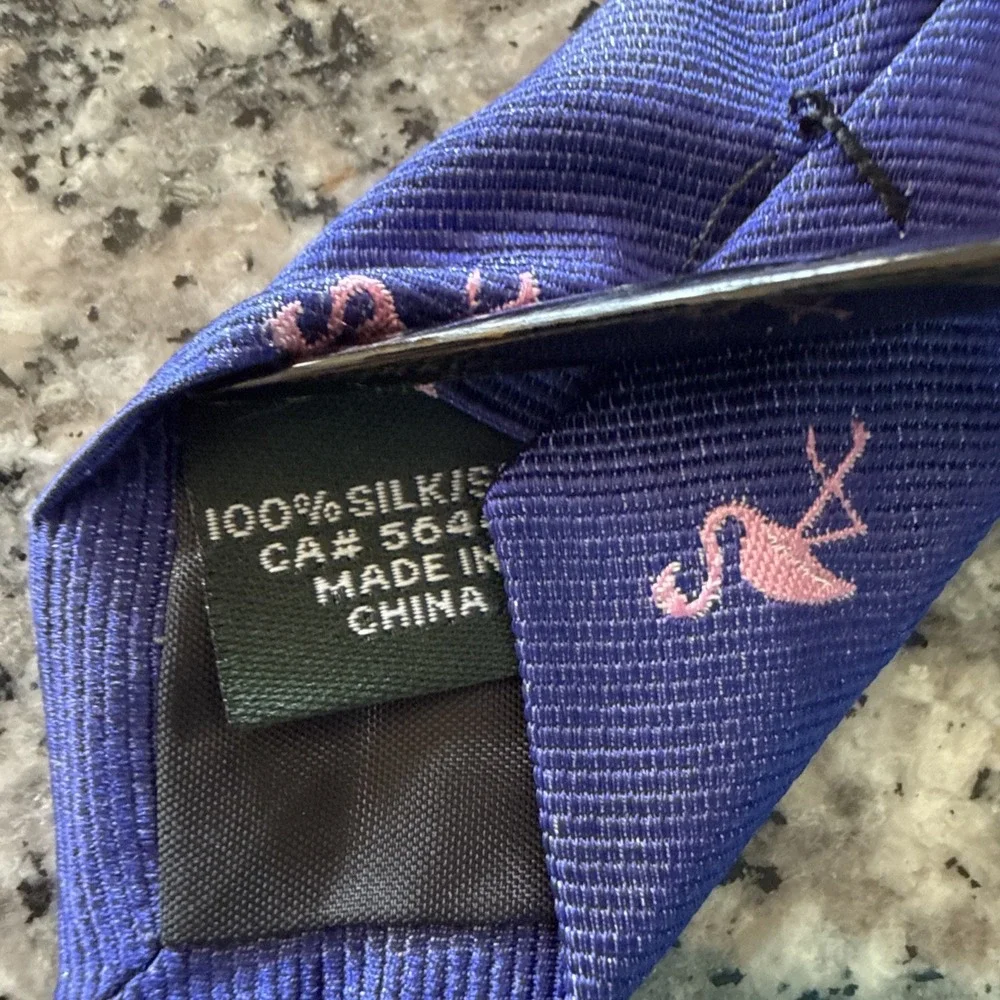 J Crew 100% Silk Tie Purple/ Pink Flamingo's Narrow